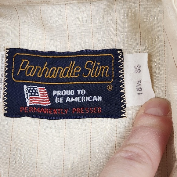Vintage Panhandle Slim Shirt Mens Medium 15.5x33 Cream Western Pearl Snap Cowboy - Picture 2 of 9